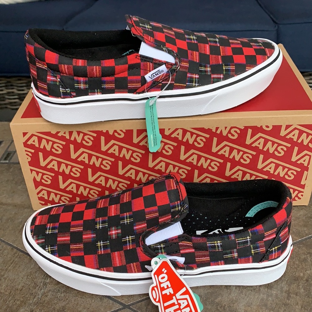 VANS COMFYCUSH SLIP ON PLAID CHECK RED/TRWHT WMNS - Picture 5 of 16